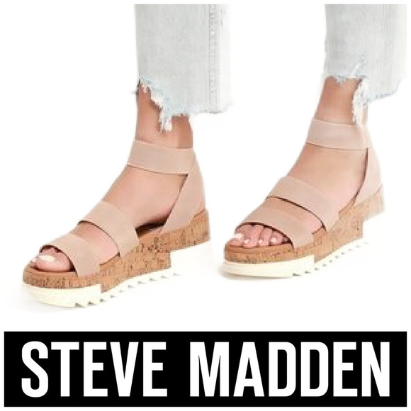 Steve Madden Bandi Sz 9.5 Flatform Platform Cork Wedge Sandals Strappy Lug Sole - Picture 1 of 9